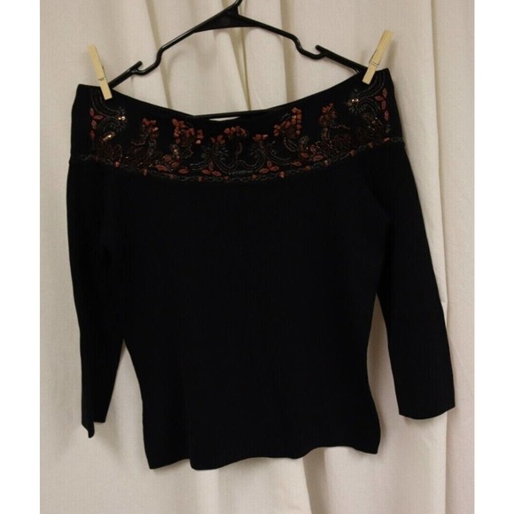 Embroidery and Beaded Black Top Lillic Rubin Size Large Nylon and Rayon - Picture 1 of 4